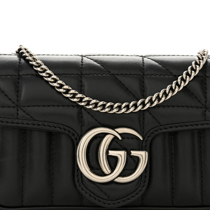Gucci Calfskin Matelasse Aria Super Mini GG Marmont Shoulder Bag Black 8 of 13