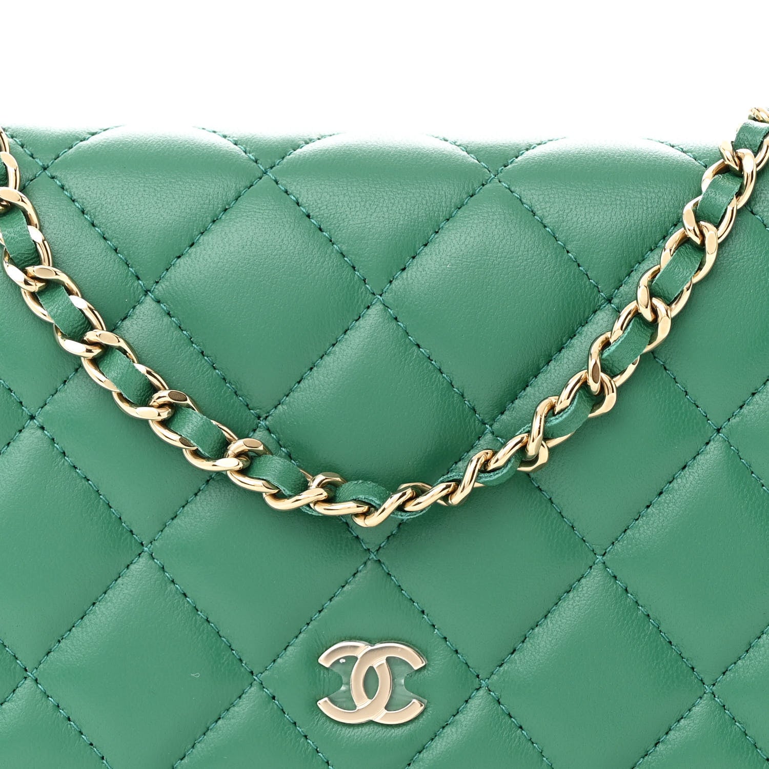 Chanel Lambskin Quilted Wallet On Chain WOC Green 9 of 12