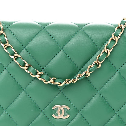 Chanel Lambskin Quilted Wallet On Chain WOC Green 9 of 12