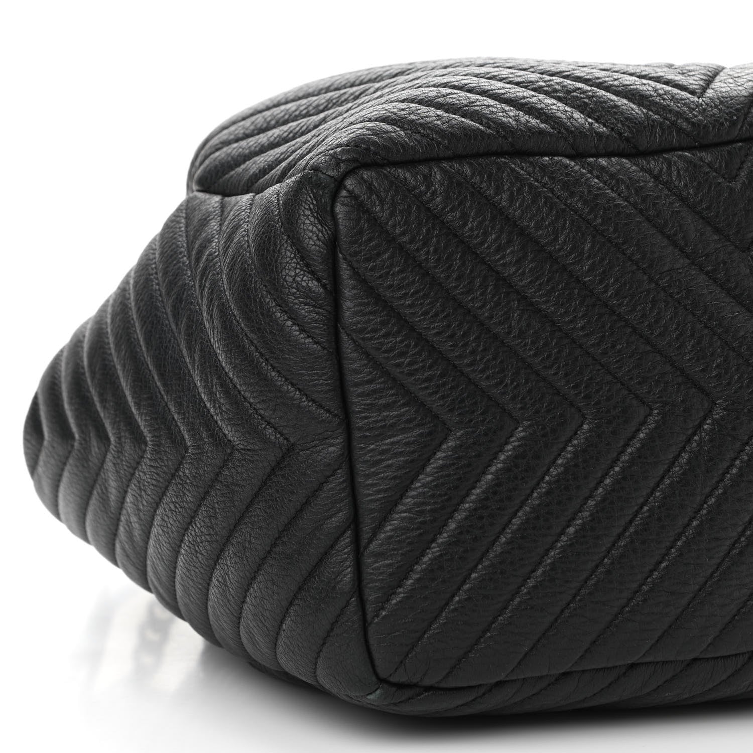 Chanel Deerskin Chevron Large CC Chain Bucket Drawstring Bag Black 9 of 13