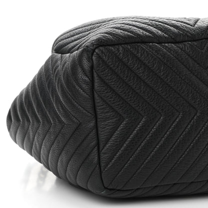 Chanel Deerskin Chevron Large CC Chain Bucket Drawstring Bag Black 9 of 13