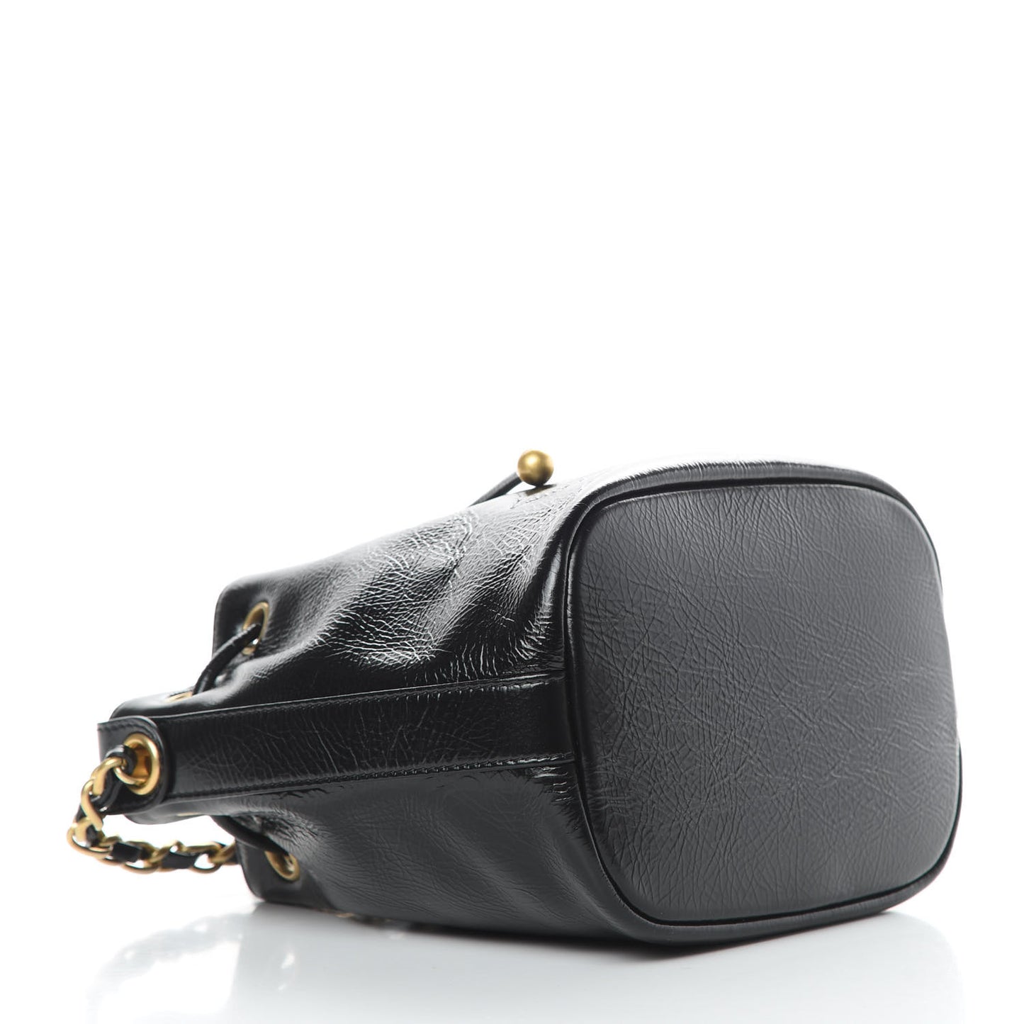 Shiny Aged Calfskin CC Chain Mini Drawstring Bag Black