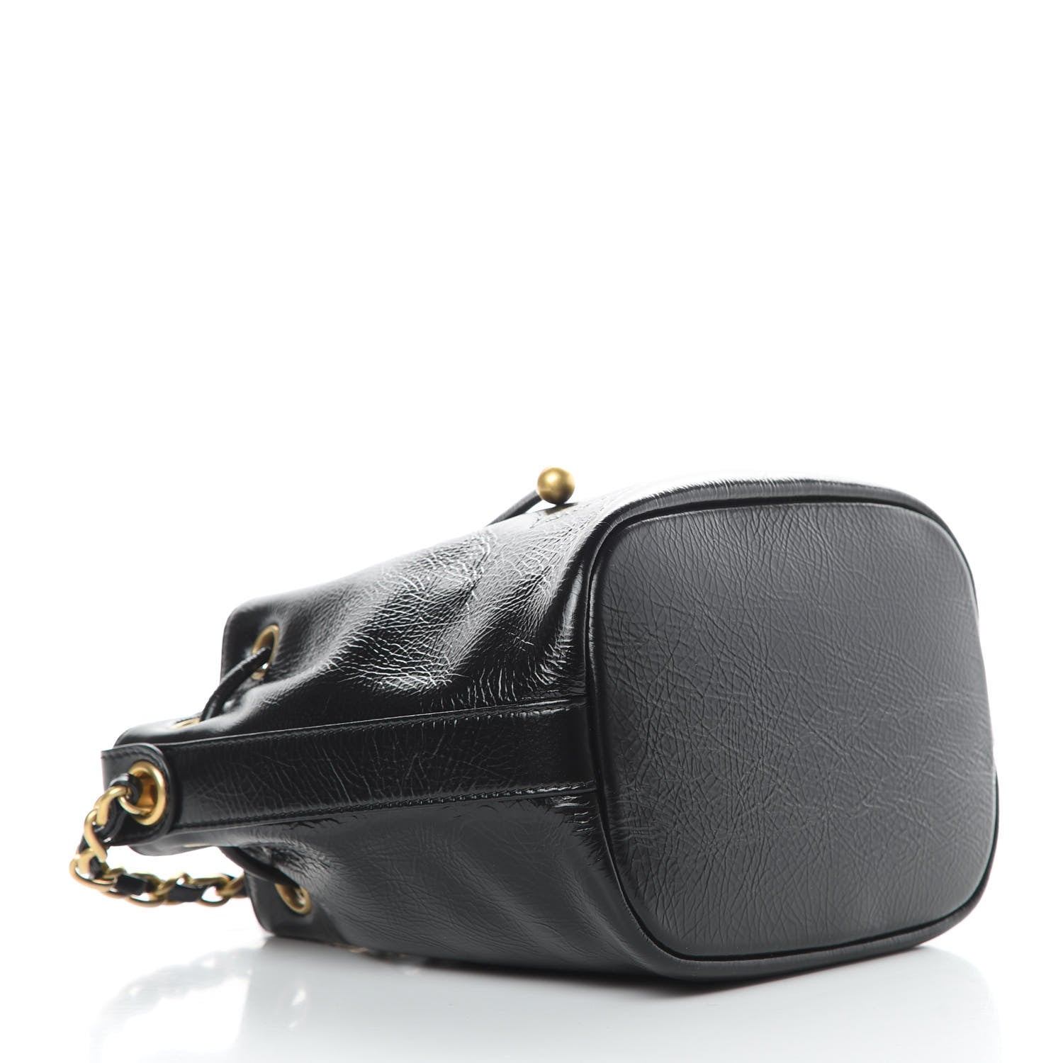 Chanel Shiny Aged Calfskin CC Chain Mini Drawstring Bag Black 4 of 10