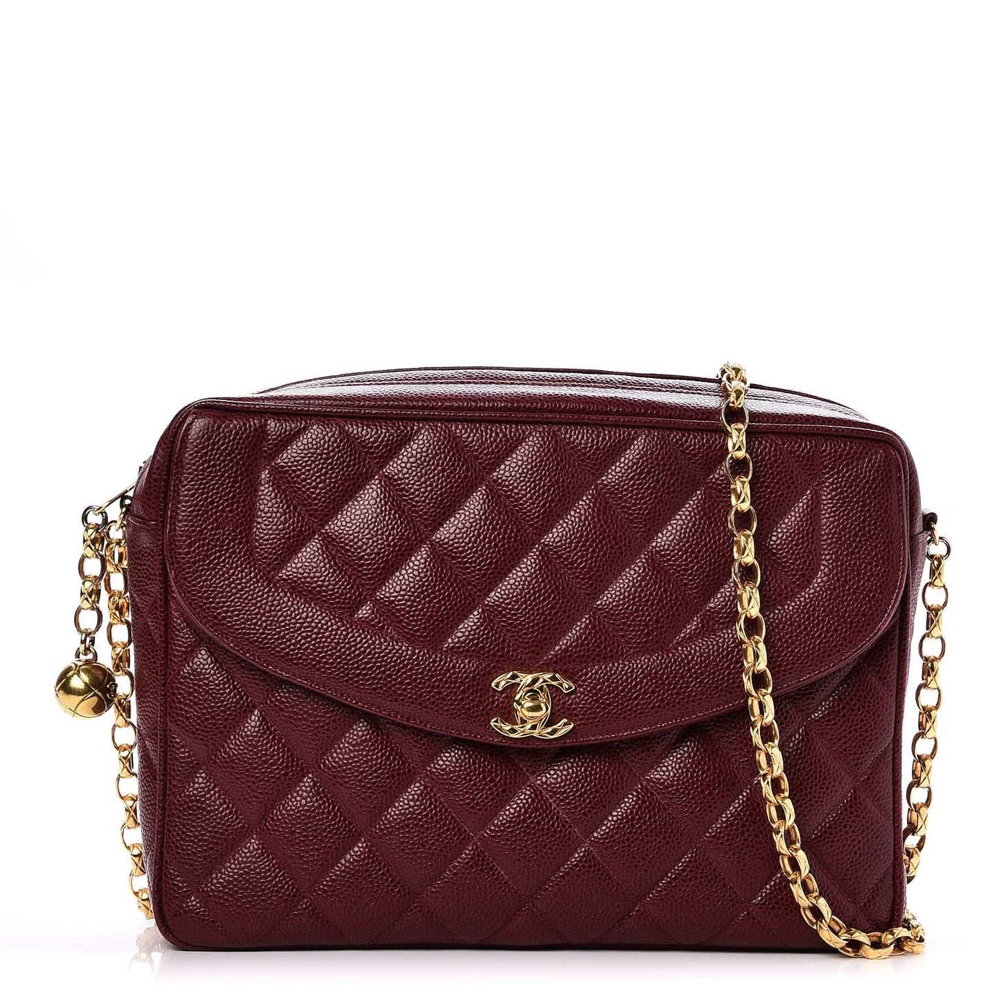 Caviar Quilted Flap Camera Case Burgundy