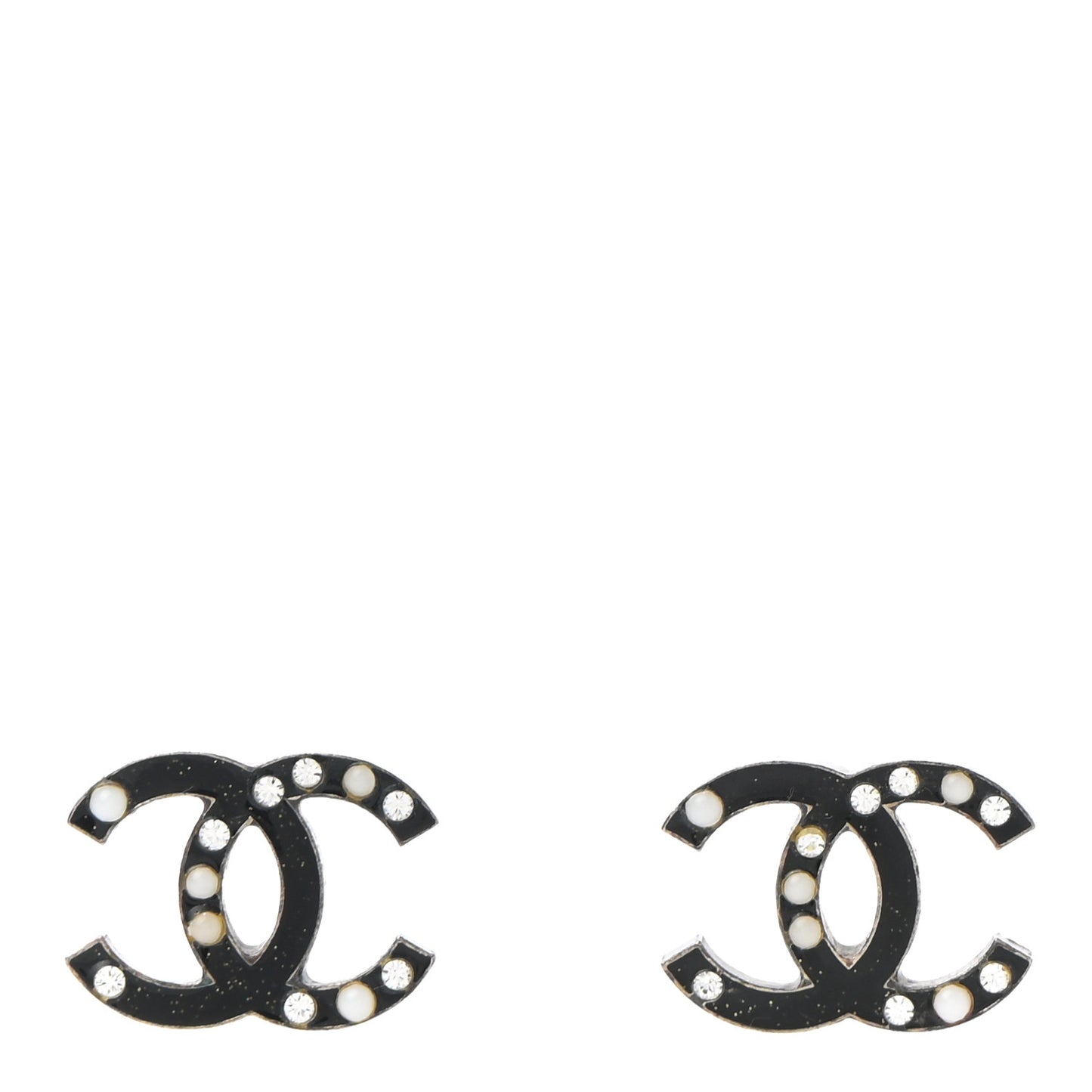Resin Crystal Pearl CC Earrings Black