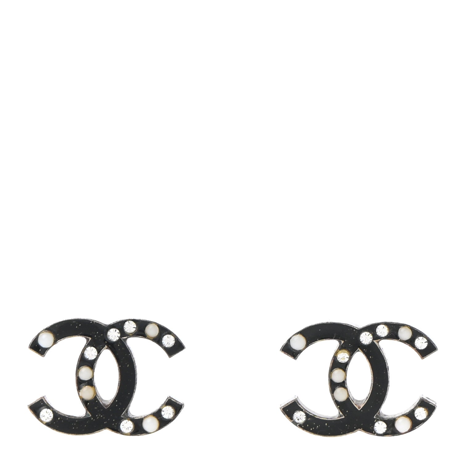 Chanel Resin Crystal Pearl CC Earrings Black 1 of 6