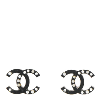 Chanel Resin Crystal Pearl CC Earrings Black 1 of 6