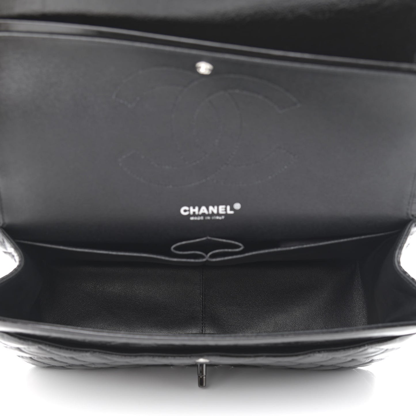 Shiny Distressed Calfskin Quilted Jumbo Double Flap So Black