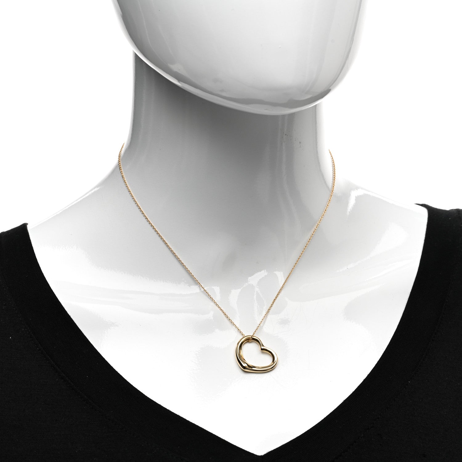 Tiffany 18K Yellow Gold 22mm Elsa Peretti Open Heart Pendant Necklace 2 of 4