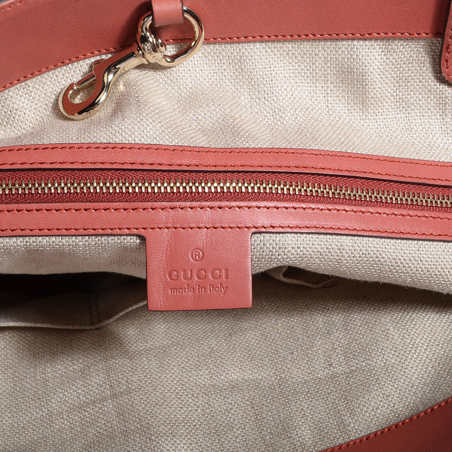 Gucci Linen Medium Craft Logo Tote Coral 6 of 10