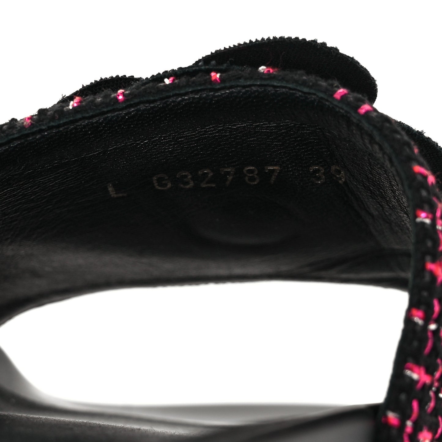 Tweed Camellia Flat Slide Sandals 39 Black