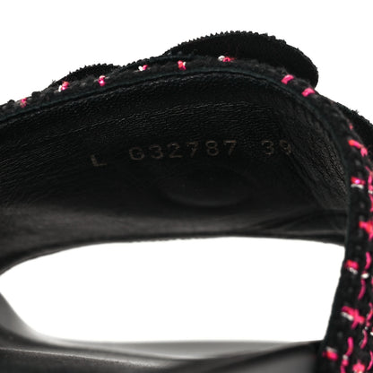 Chanel Tweed Camellia Flat Slide Sandals 39 Black 8 of 8