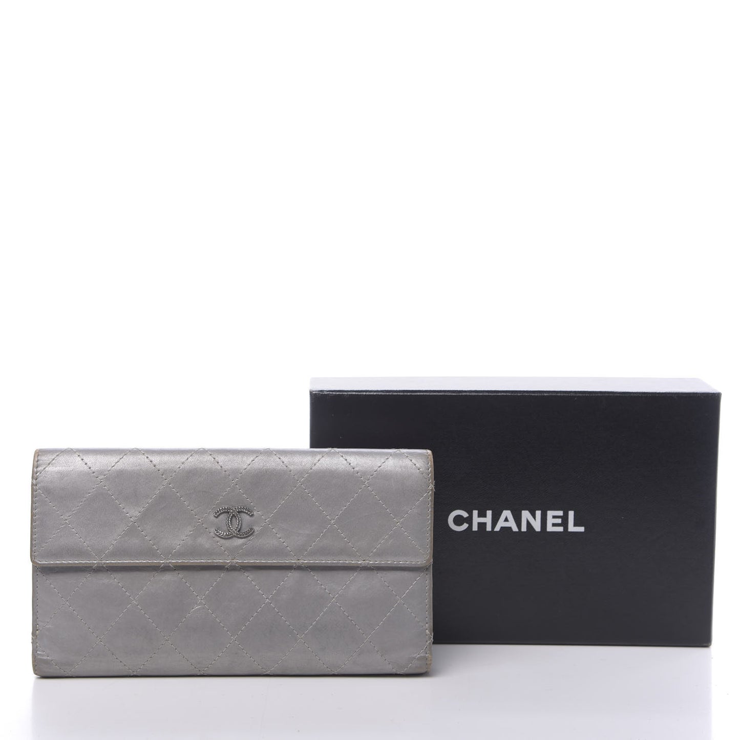 Aged Metallic Calfskin Large Palette Flap Wallet Silver