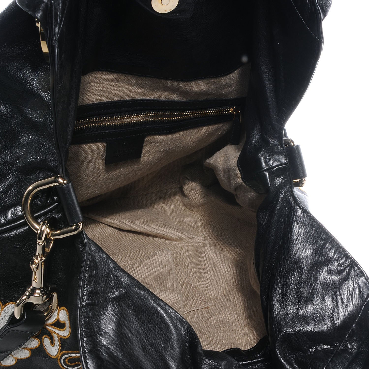 Gucci Leather Embroidered Large Hysteria Tote Black 5 of 8