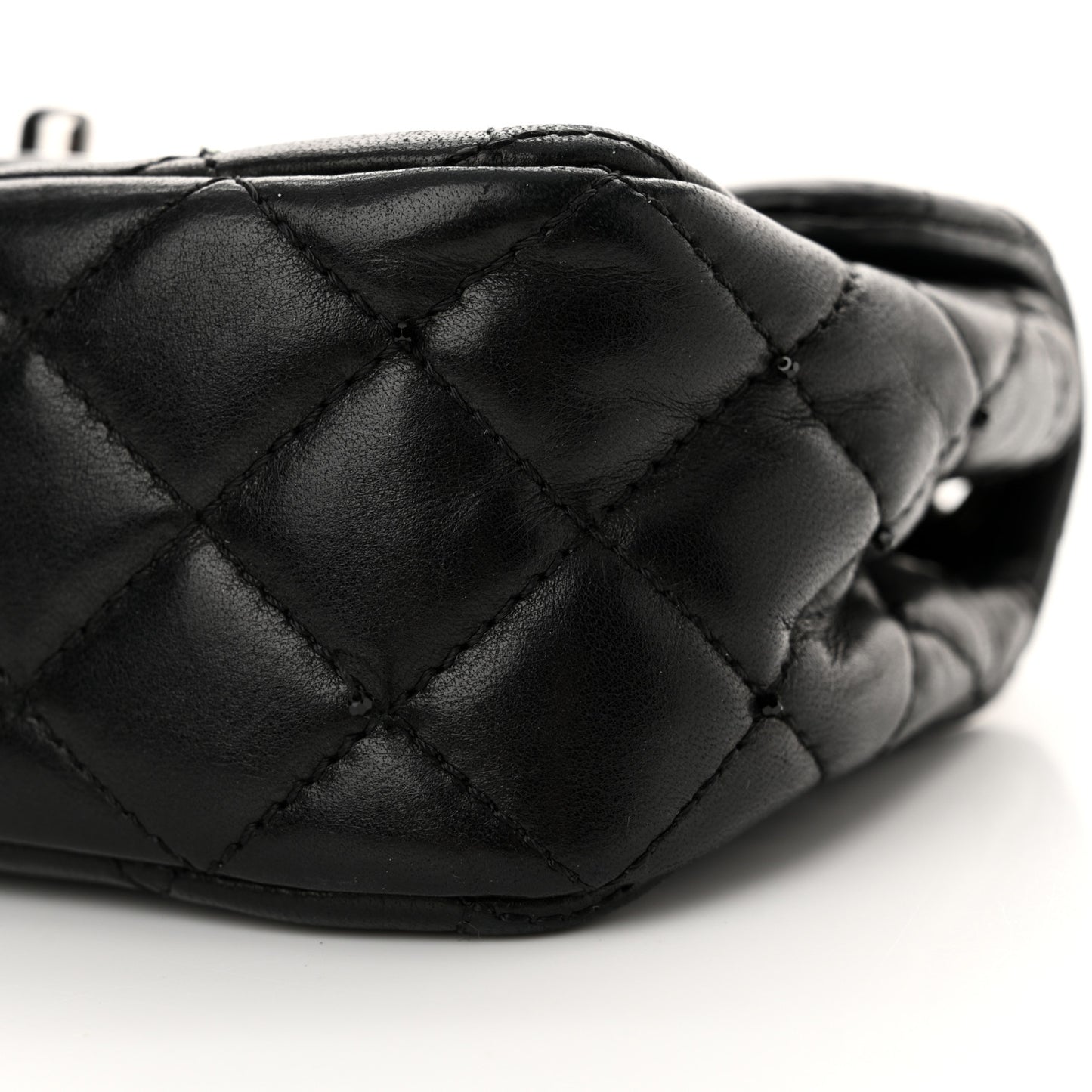Lambskin Quilted Beaded Extra Mini Rectangular Flap Black