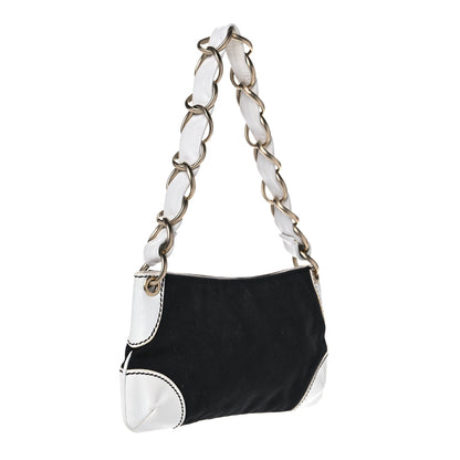 Chanel Lambskin Canvas CC Small Olsen Chain Shoulder Bag White Black 2 of 12