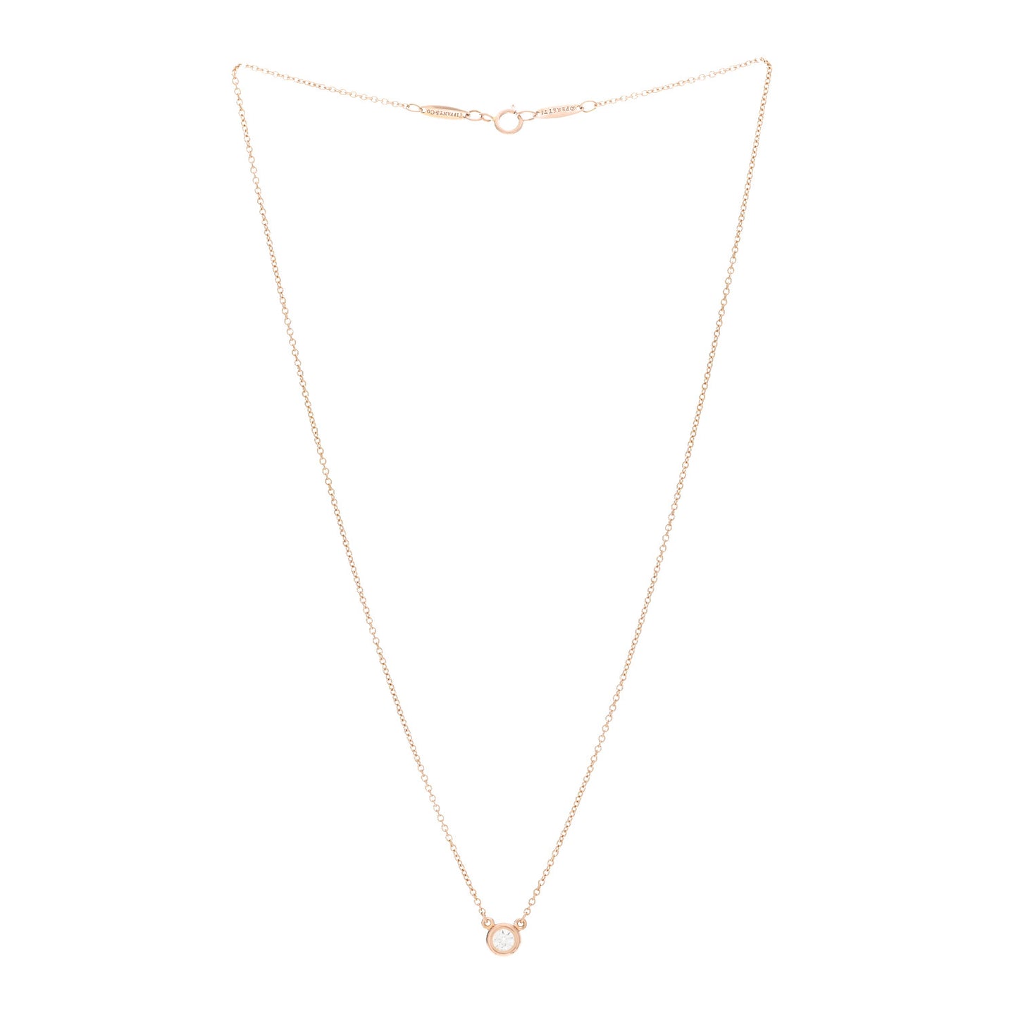 18K Rose Gold Diamond .17ct Elsa Peretti Diamonds by the Yard Pendant Necklace