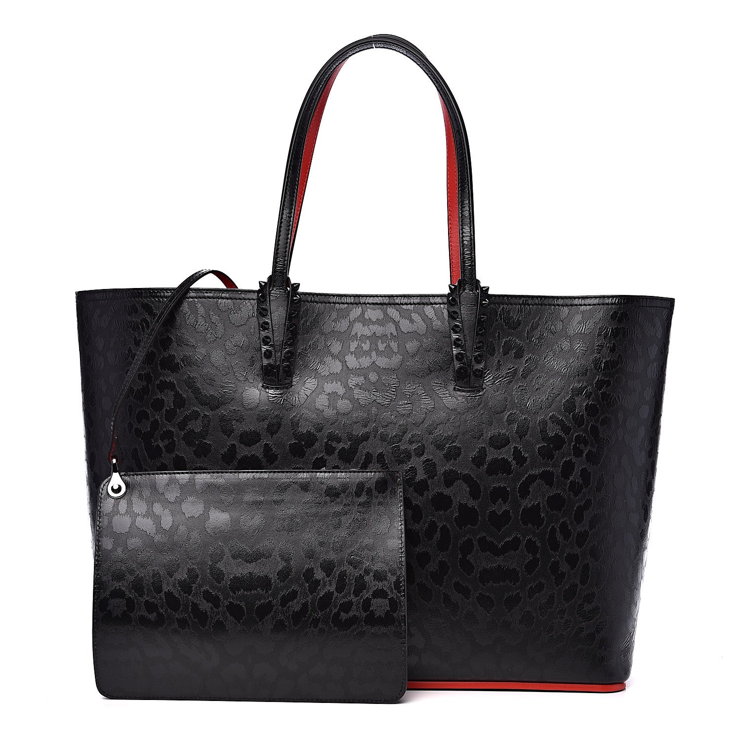 Christian Louboutin Patent Calfskin Print Leopard Print Spikes East West Cabata Tote Black 1 of 11