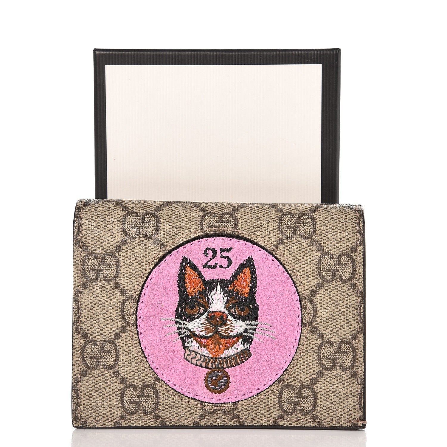 Gucci GG Supreme Monogram Bosco Patch Card Case Wallet Beige Malva Hibiscus Red 8 of 8