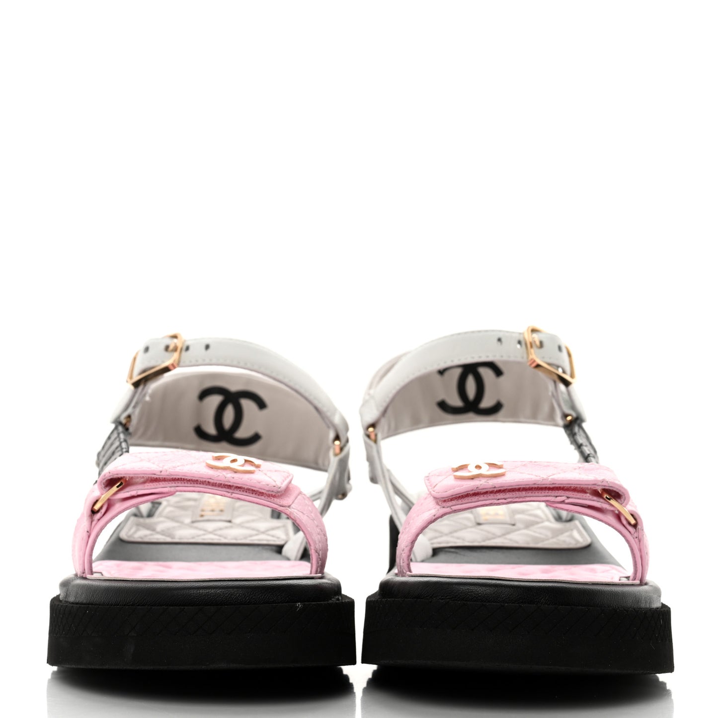 Lambskin Quilted CC Logo Platform Sandals 41 Black White Pink