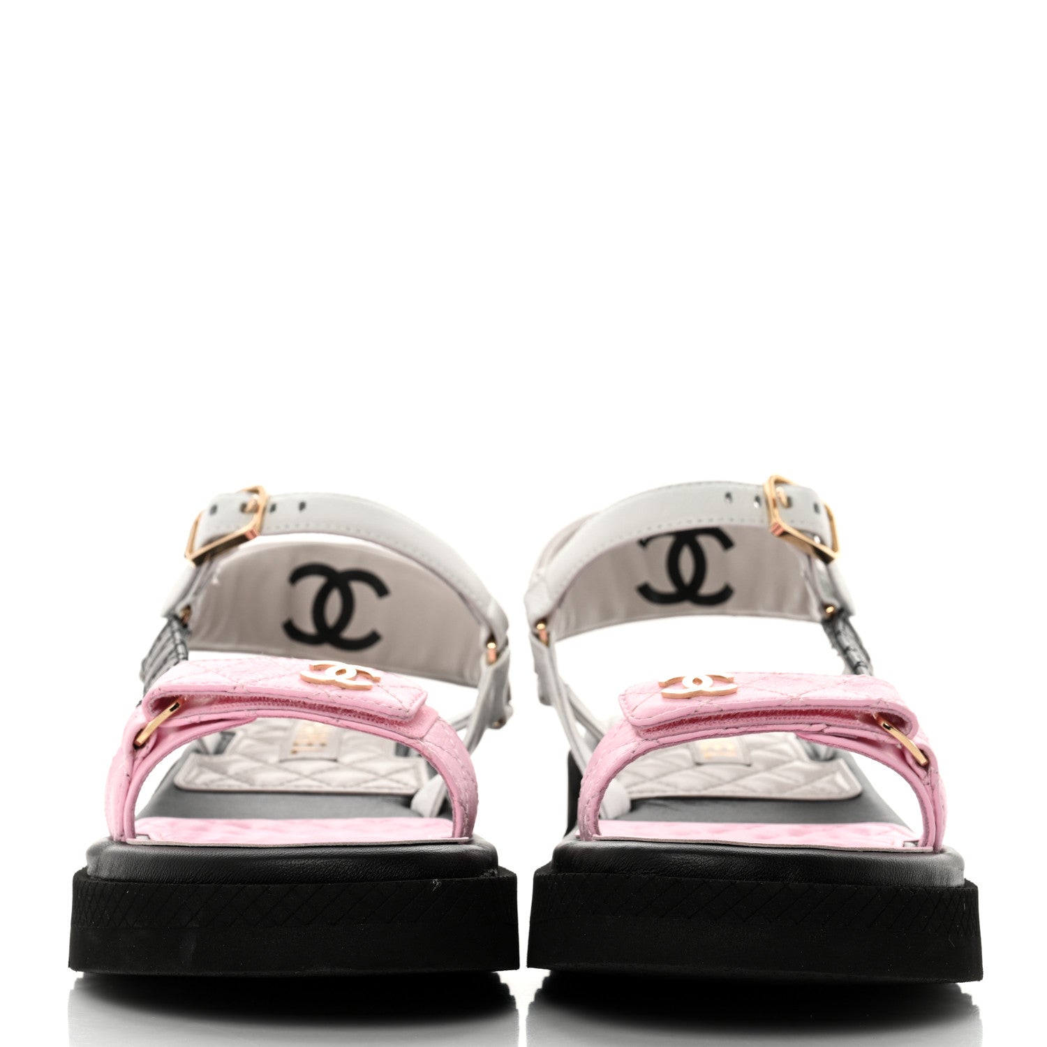 Chanel Lambskin Quilted CC Logo Platform Sandals 41 Black White Pink 2 of 9