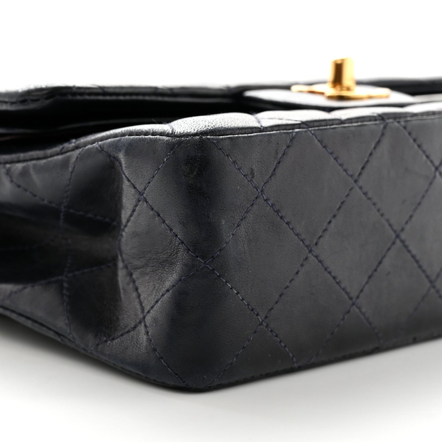 Lambskin Quilted Small Double Flap Navy