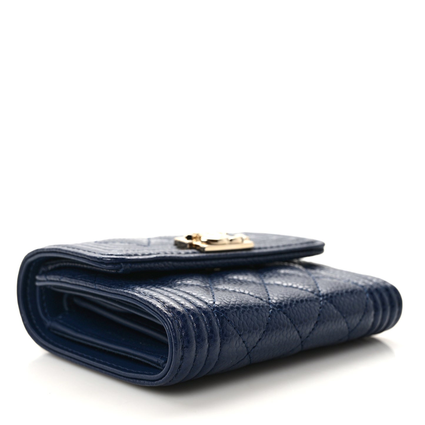 Caviar Quilted Compact Boy Wallet Blue