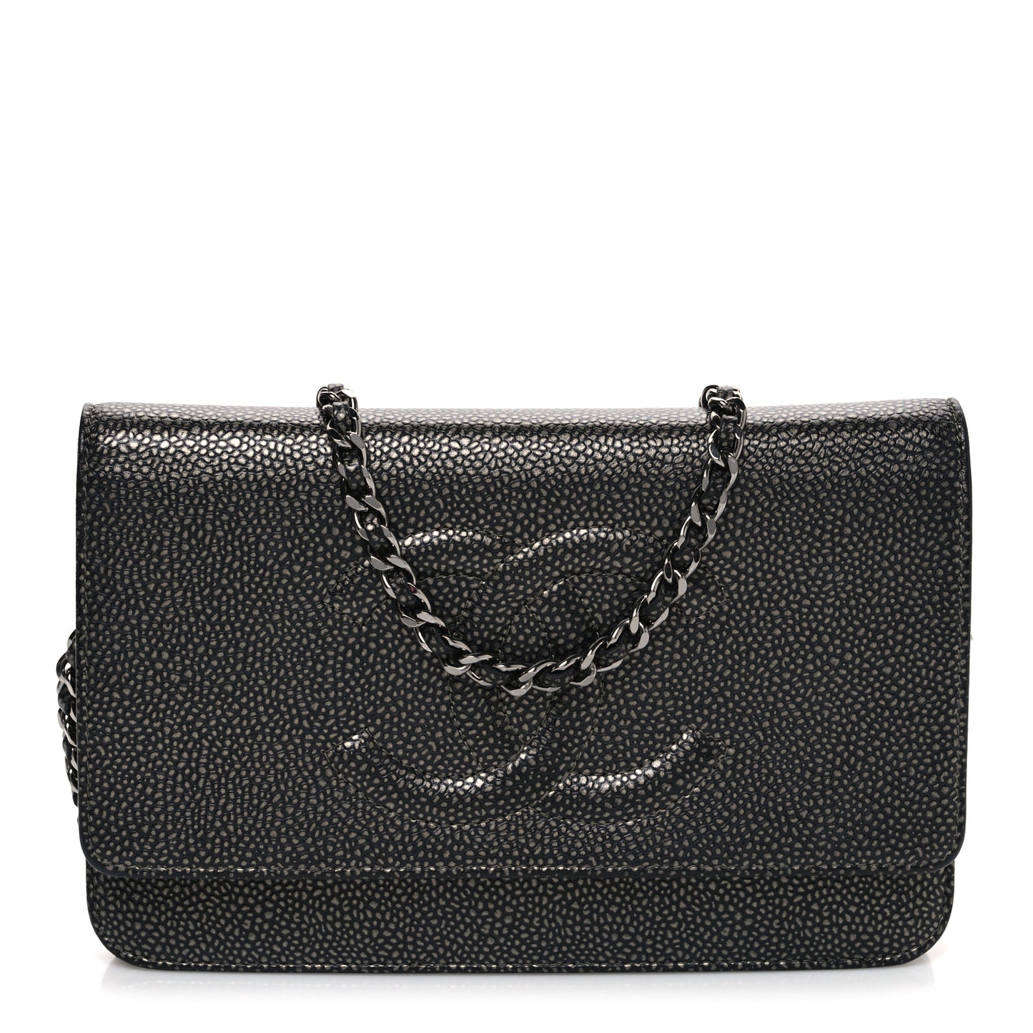 Metallic Caviar Timeless CC Wallet On Chain WOC Grey