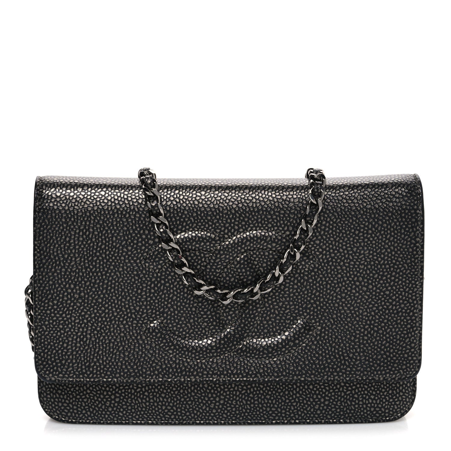 Chanel Metallic Caviar Timeless CC Wallet On Chain WOC Grey 1 of 12