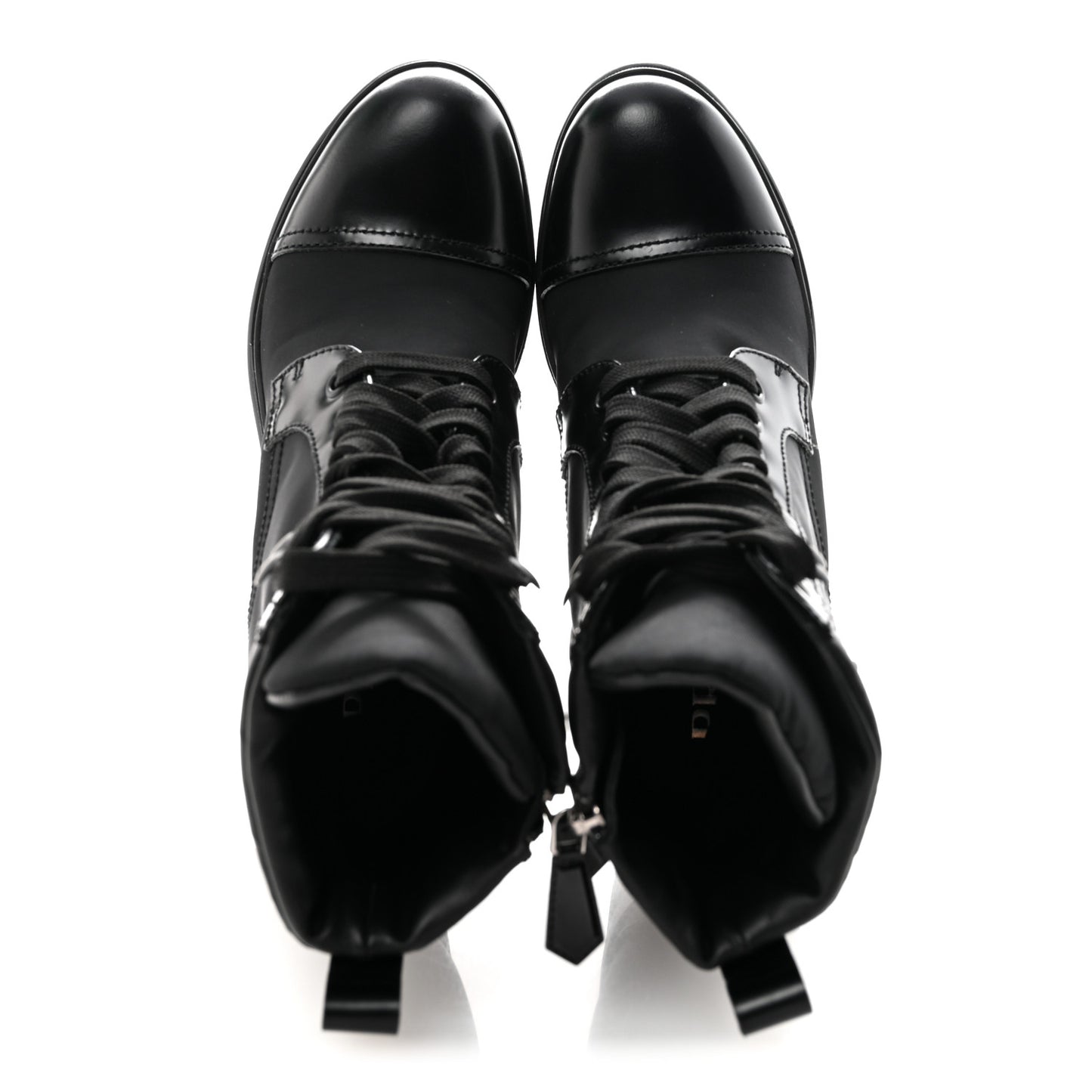 Spazzolato Re-Nylon Metal Triangle Logo Lace Up 85mm Ankle Boots 36 Black