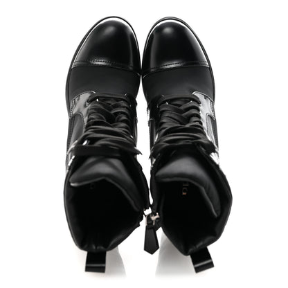Prada Spazzolato Re-Nylon Metal Triangle Logo Lace Up 85mm Ankle Boots 36 Black 2 of 9