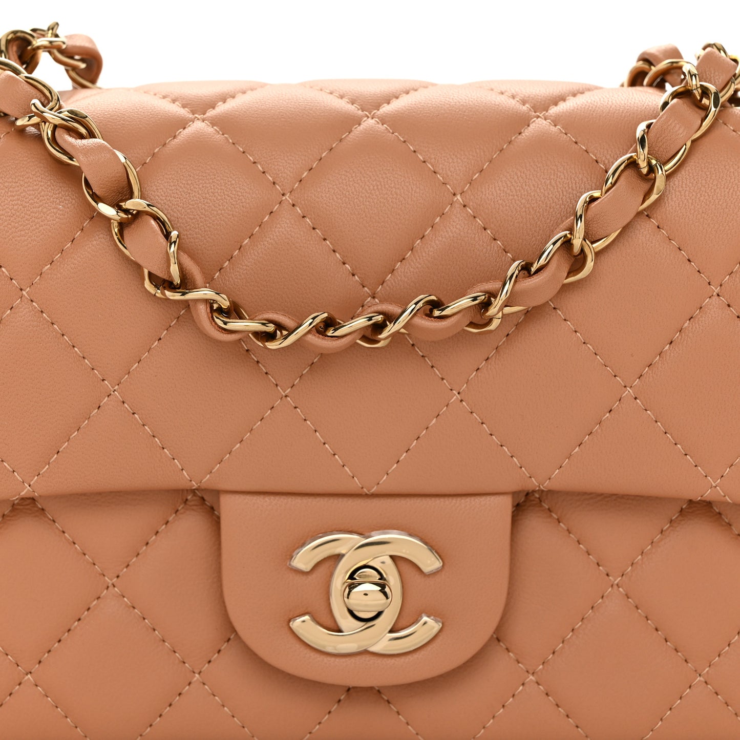 Lambskin Quilted Mini Rectangular Flap Dark Beige