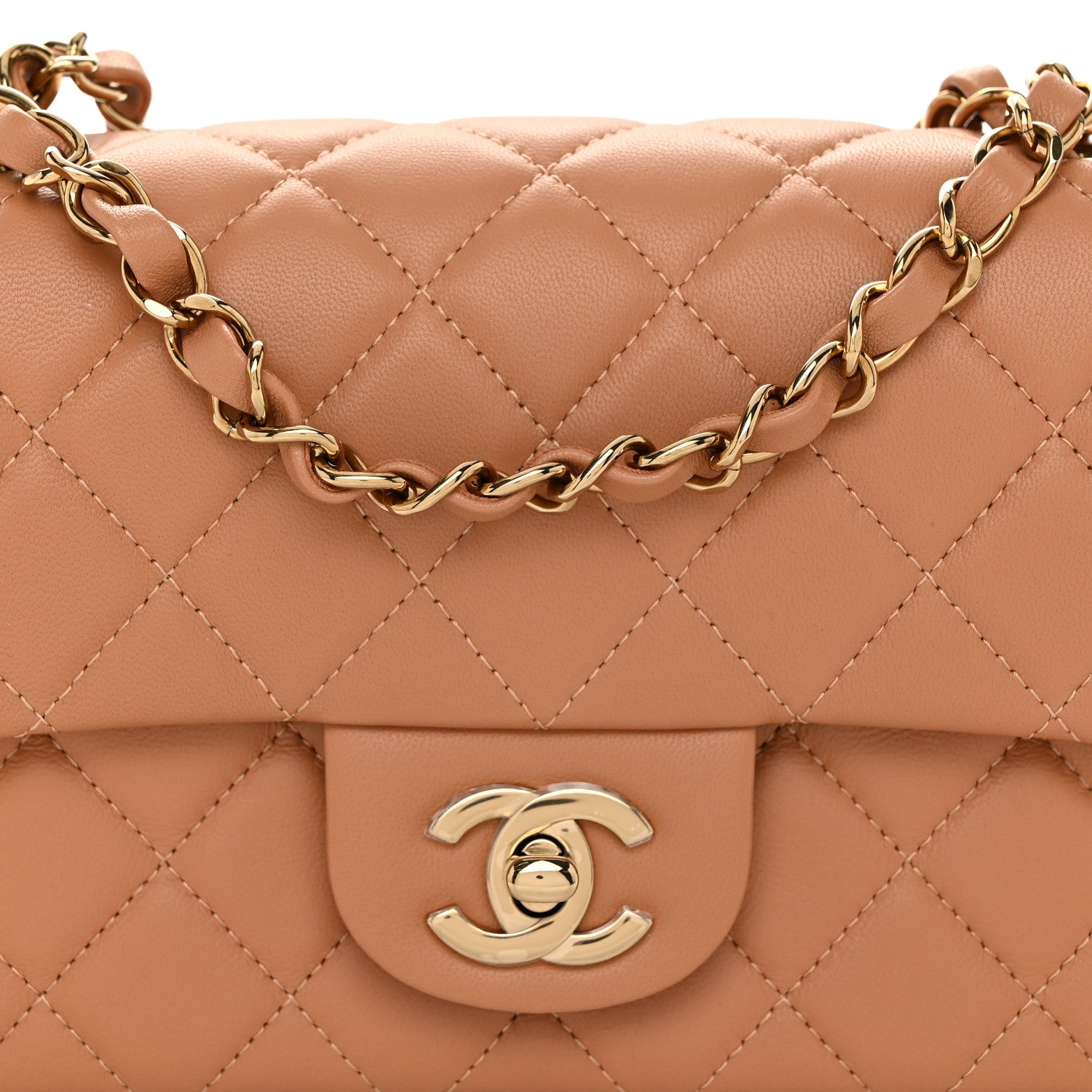 Chanel Lambskin Quilted Mini Rectangular Flap Dark Beige 7 of 10