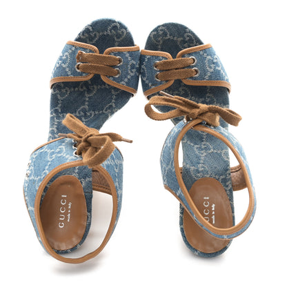 Gucci Denim GG Monogram Cork Platform Sandals 39 Blue 2 of 9