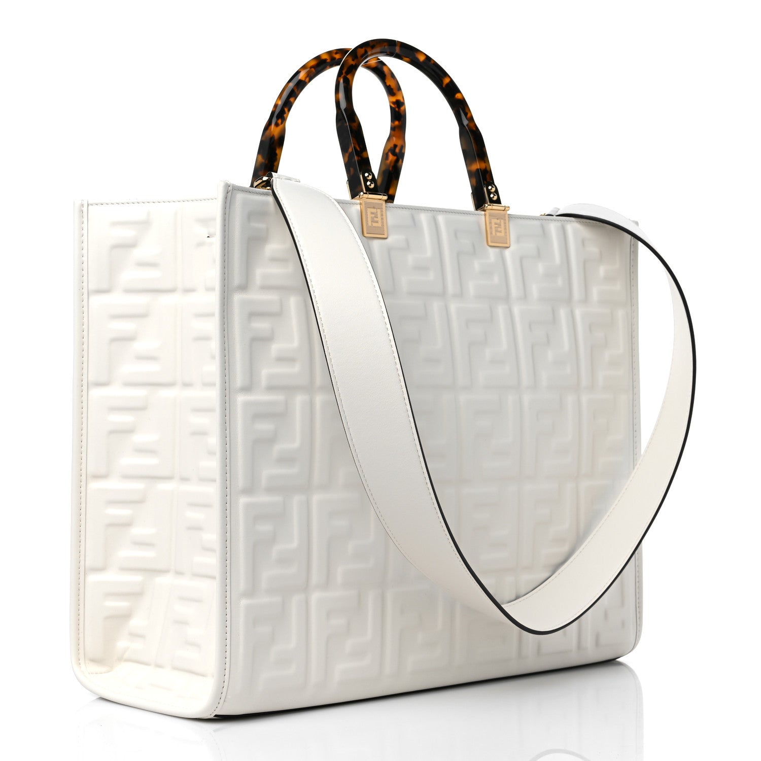 Fendi Vitello Plexiglass FF Embossed Medium Fendi Sunshine Shopper Tote White 2 of 10