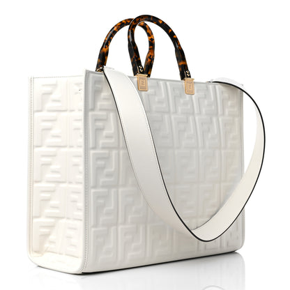 Fendi Vitello Plexiglass FF Embossed Medium Fendi Sunshine Shopper Tote White 2 of 10