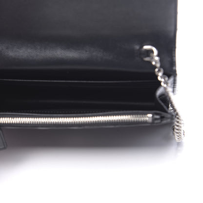 Saint Laurent Grain De Poudre Matelasse Chevron Monogram Envelope Chain Wallet Black 5 of 11