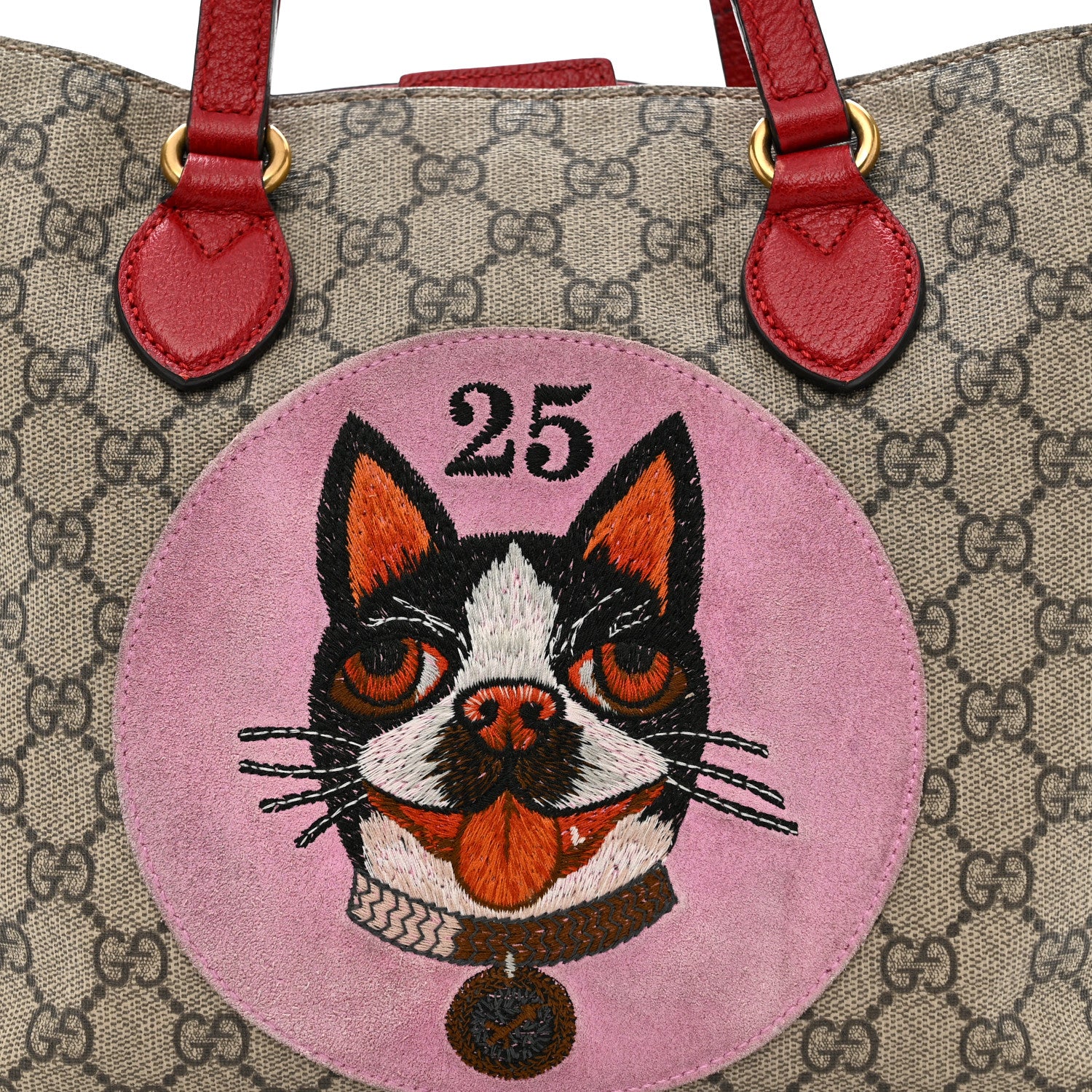 Gucci Soft GG Supreme Monogram Web Bosco Patch Small Crossbody Tote Beige Malva Hibiscus Red 10 of 21