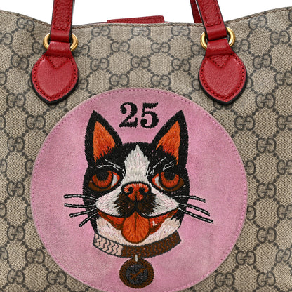 Gucci Soft GG Supreme Monogram Web Bosco Patch Small Crossbody Tote Beige Malva Hibiscus Red 10 of 21