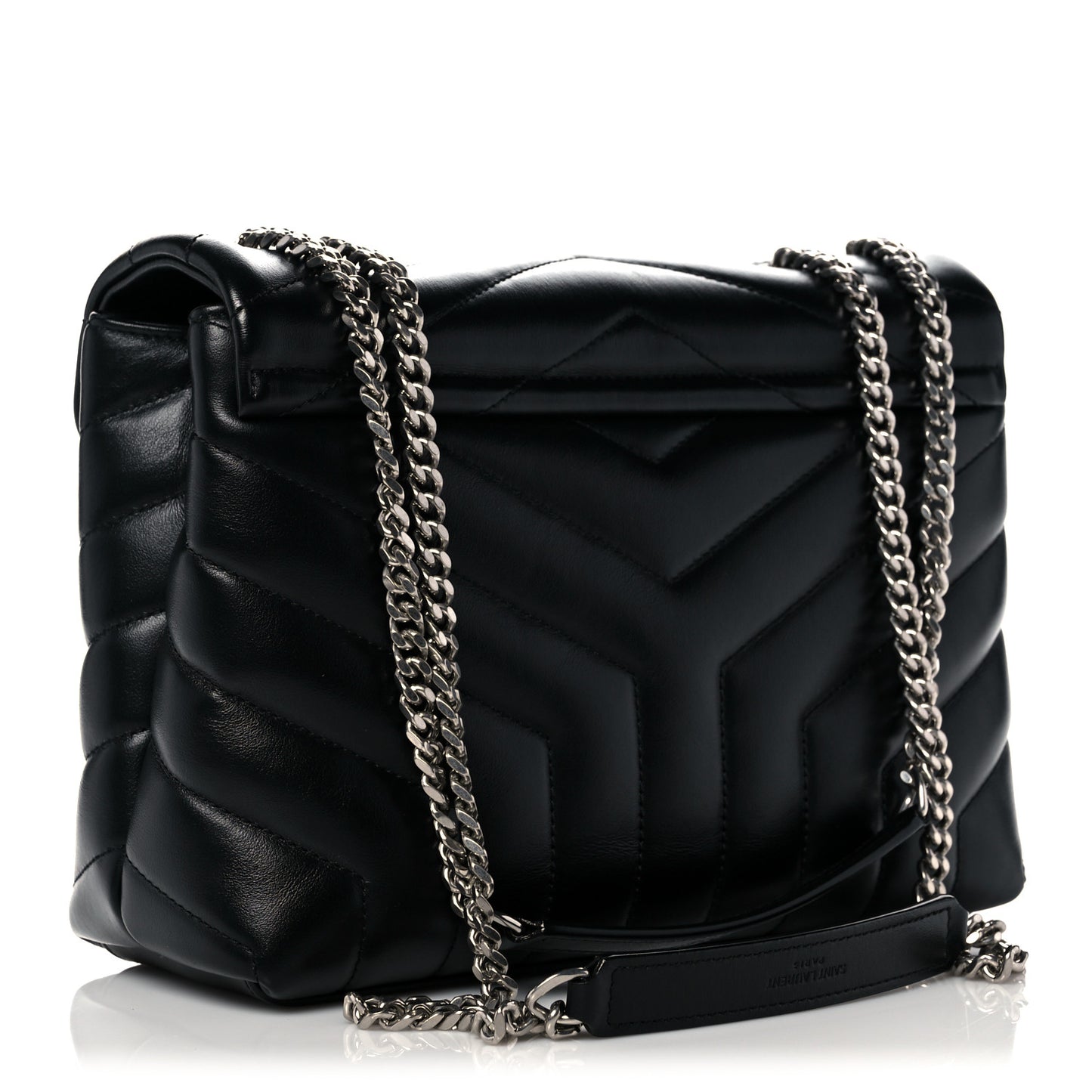 Calfskin Y Quilted Monogram Small Loulou Chain Satchel Black