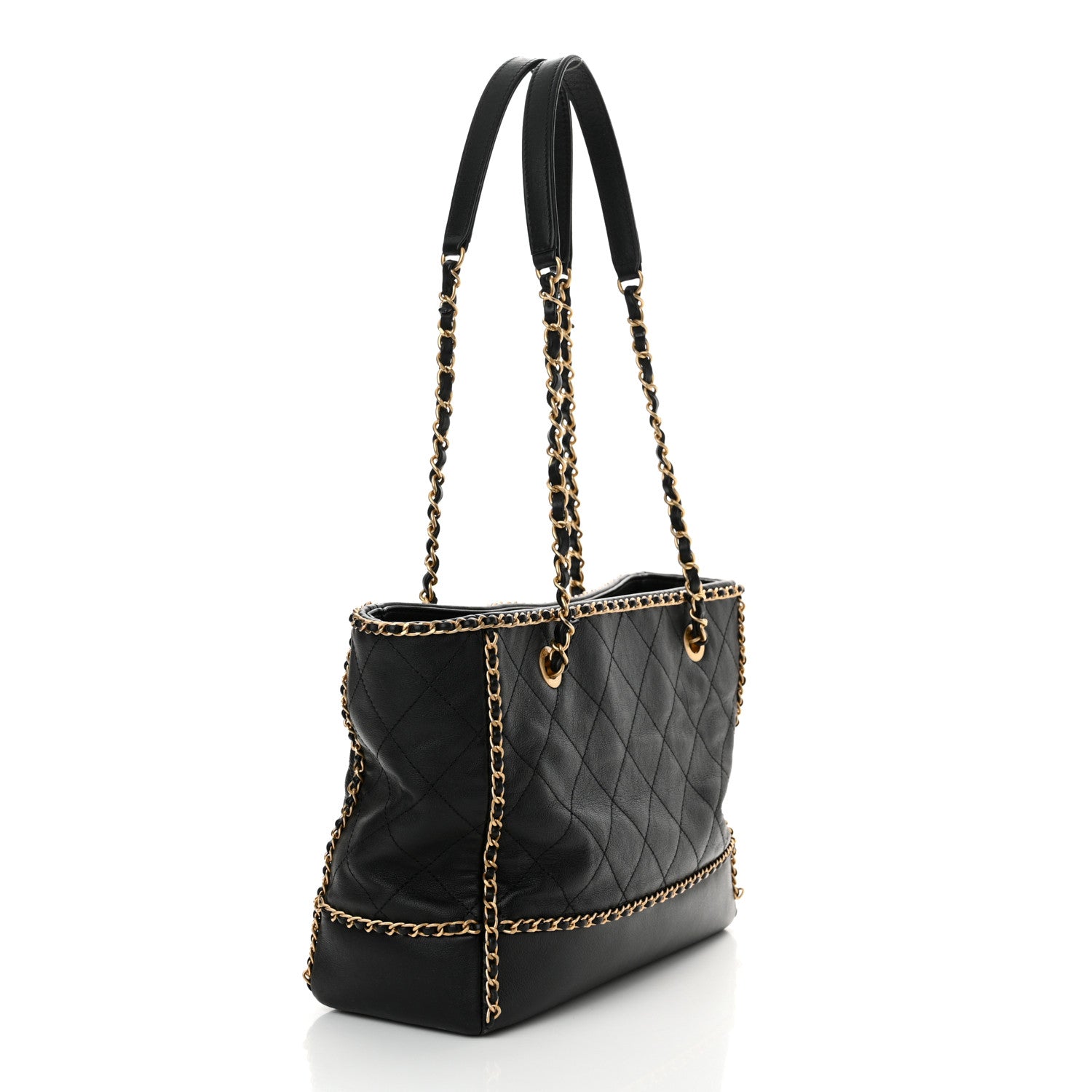Chanel Calfskin Quilted Chain Lines Shopping Tote Black 3 of 12