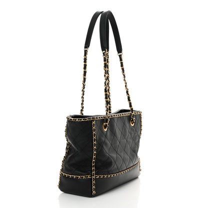 Chanel Calfskin Quilted Chain Lines Shopping Tote Black 3 of 12