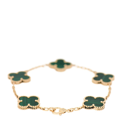 Van Cleef & Arpels 18K Yellow Gold Malachite 5 Motifs Vintage Alhambra Bracelet 2 of 6