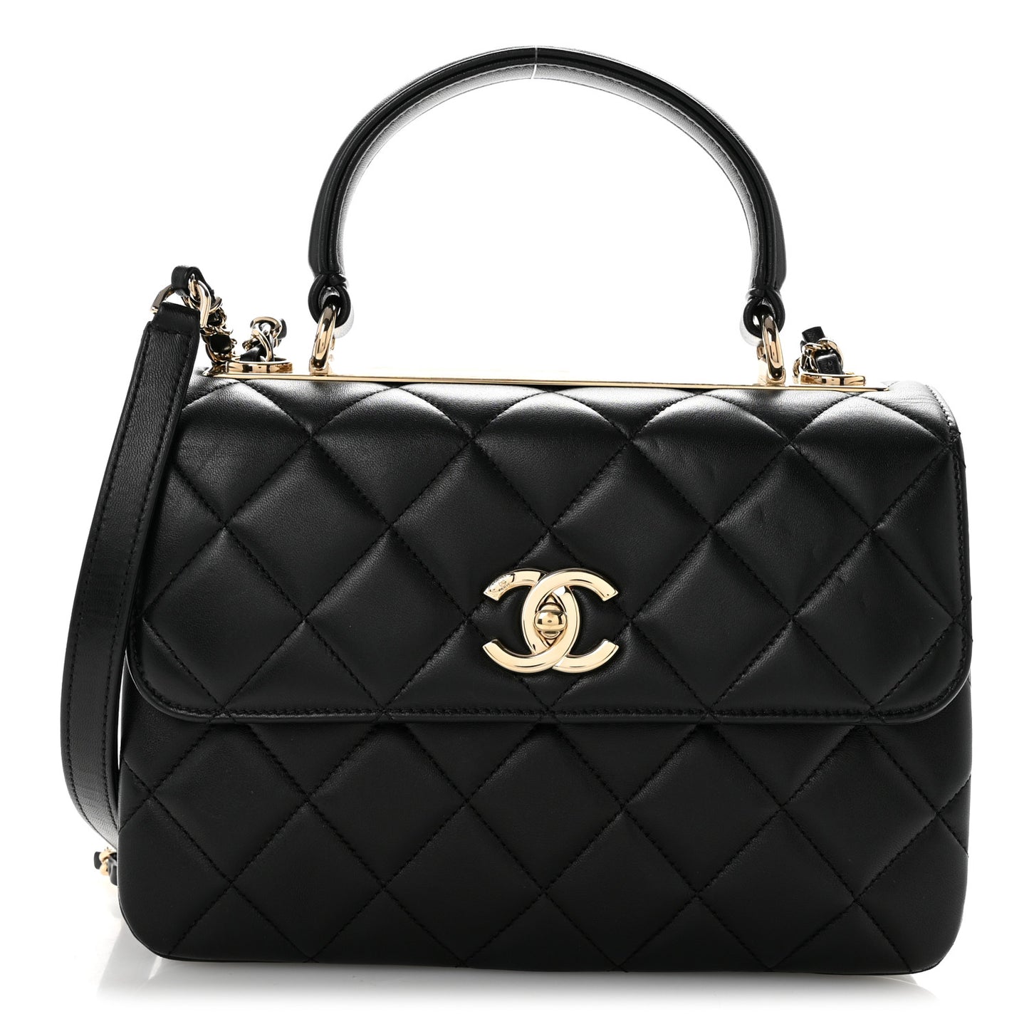 Lambskin Quilted Small Trendy CC Dual Handle Flap Bag Black