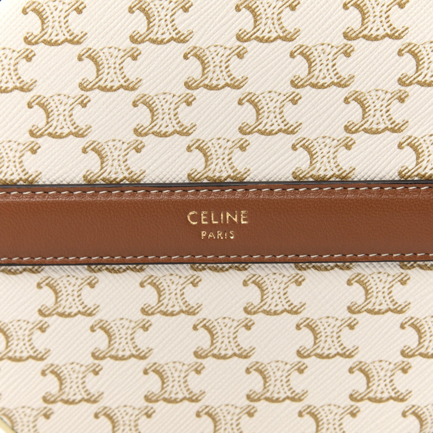 Celine Lambskin Triomphe Canvas Round Purse On Strap White Tan 9 of 9