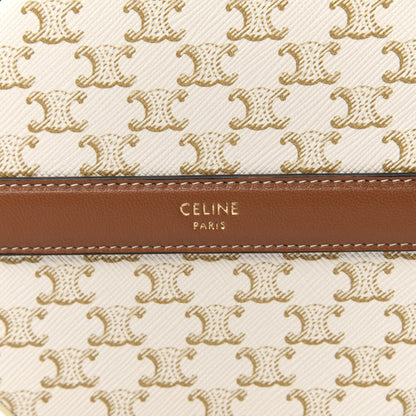 Celine Lambskin Triomphe Canvas Round Purse On Strap White Tan 9 of 9