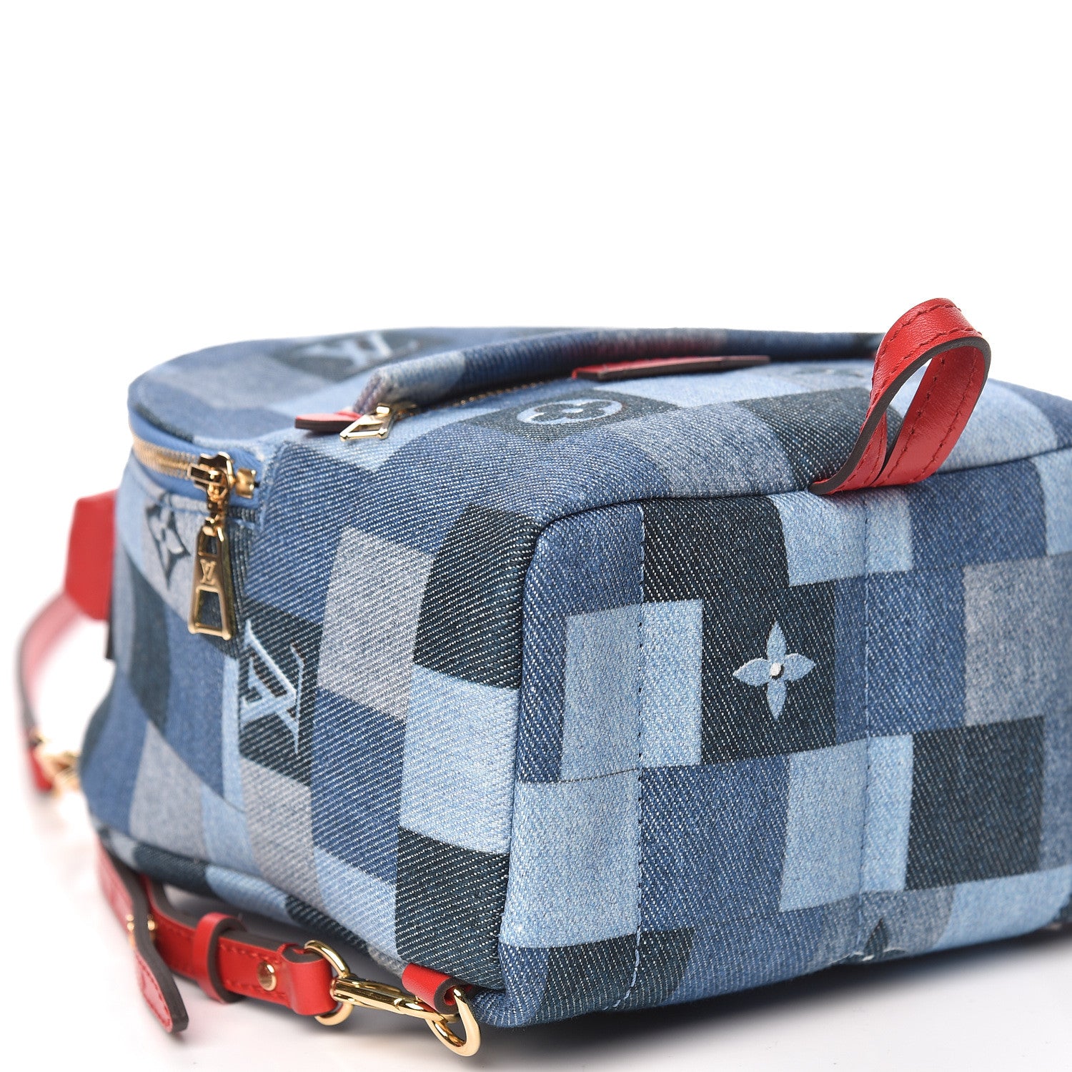 Louis Vuitton Denim Damier Monogram Patchwork Palm Springs Backpack Mini Blue Rouge 8 of 9