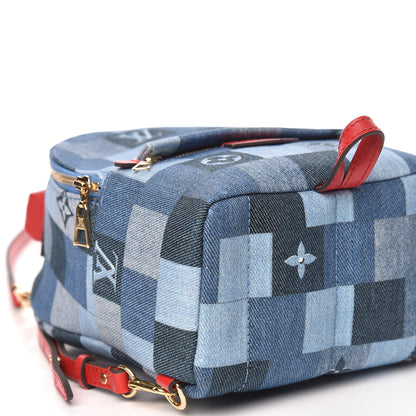 Louis Vuitton Denim Damier Monogram Patchwork Palm Springs Backpack Mini Blue Rouge 8 of 9