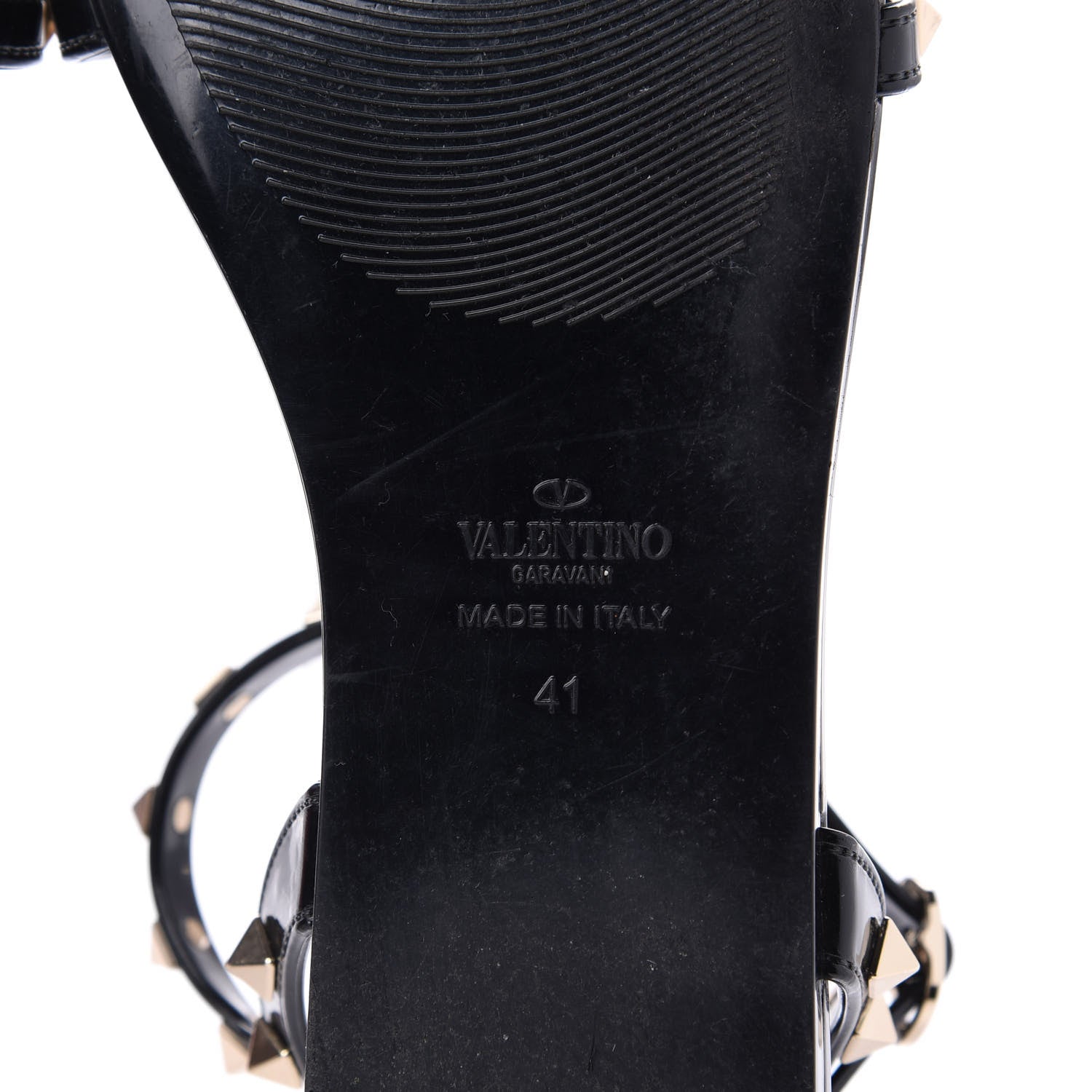 Valentino Garavani Patent Rockstud T-Strap Slingback Flat Sandals 41 Black 9 of 11