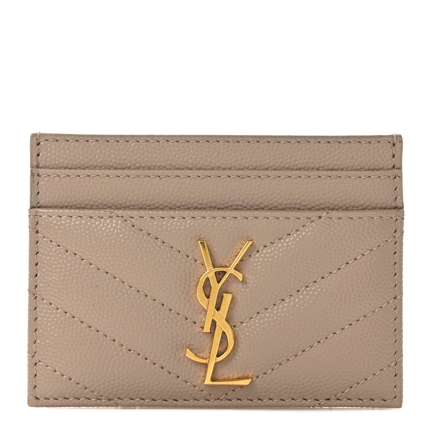 Saint Laurent Grain De Poudre Matelasse Chevron Monogram Credit Card Case Cork 1 of 6